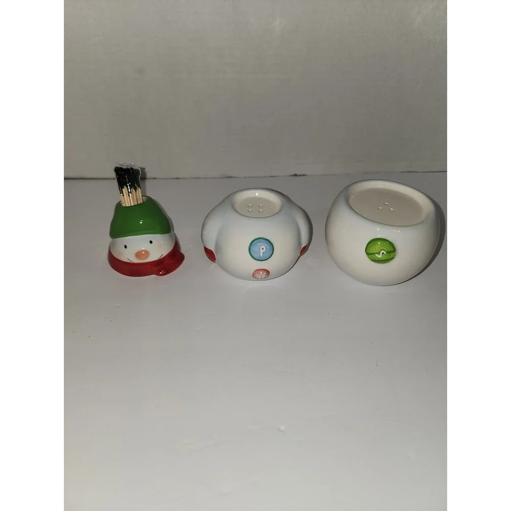 Hallmark Salt‎ Pepper and Toothpick Holder Snowman Table Accent Christmas